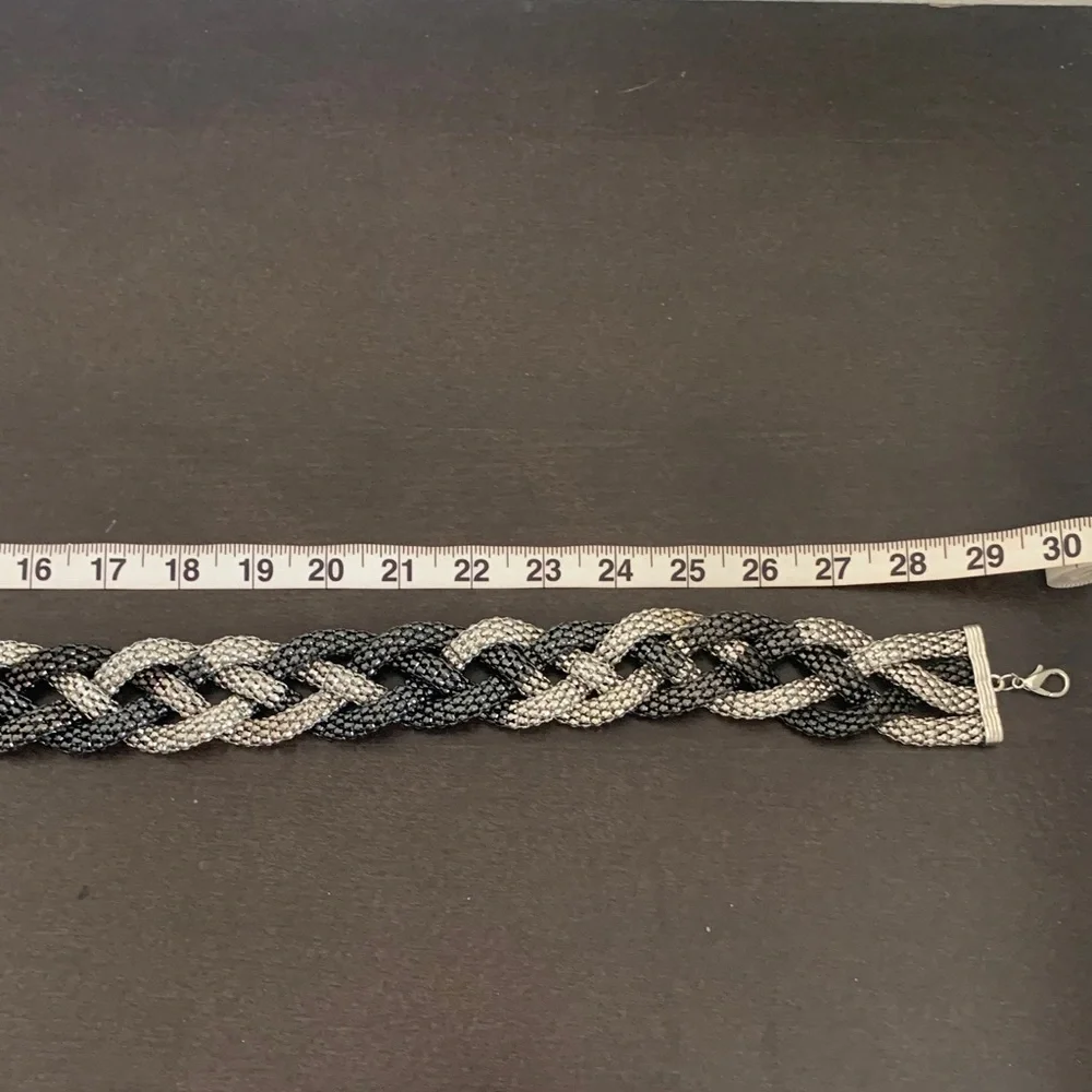 Elegant Black and Silver Braided Chain Belt with extender.